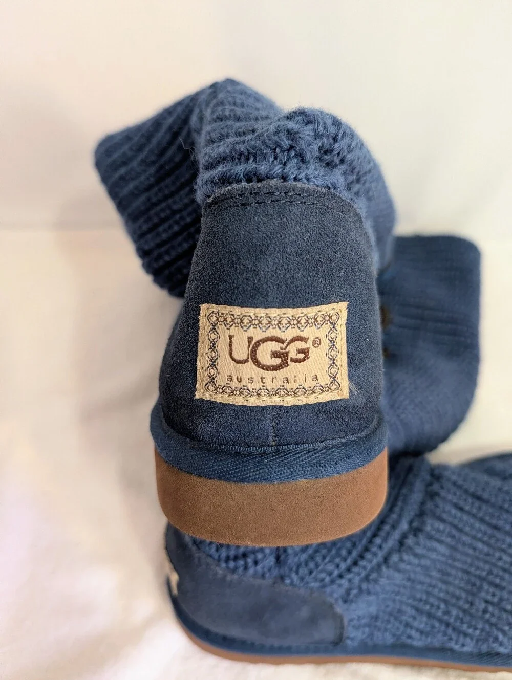UGG Classic Cardy Knit Woven Boots Women’s US 9 Sheepskin Lined 3 Button Blue